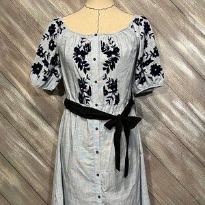 Zara Sky Blue Flocked Print Dress